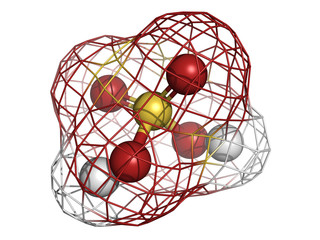 Sulfuric acid (H2SO4, oil of vitriol) molecule, chemical structu