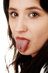 Girl showing tongue.