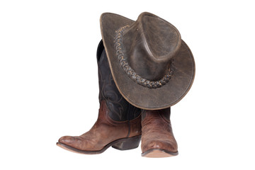 Cowboy boots and hat isolated with clipping path - 48357922