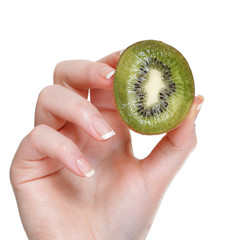 woman hand with kiwi fruit isolated