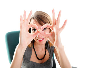 Business woman showing ok sign isolated