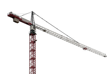 single red and white hoisting crane