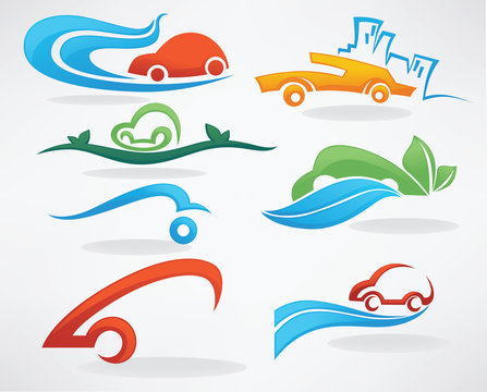 rent a car or take a taxi, vector collection of icons an symbols