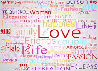 Seamless pattern made from words which relate with word love