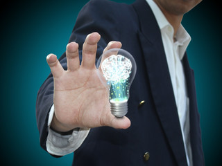 Hand holding lightbulb