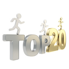 Human running symbolic figures over the words Top Twenty