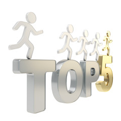 Human running symbolic figures over the words Top Five