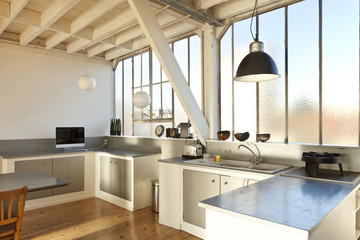 interior, beautiful kitchen of an old loft