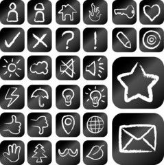 Chalk sketch on blackboard icons set 1