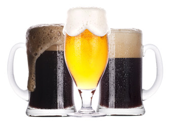 Frosty glass of light and dark beer set isolated