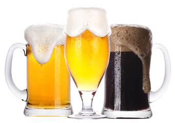 Frosty glass of light and dark beer set isolated