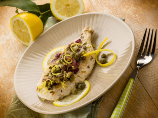chicken with capers onions and lemon peel