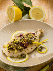 chicken with capers onions and lemon peel