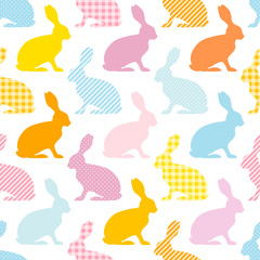 Seamless Pattern Bunny Stripes/Dots/Check Blue