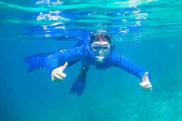 Girl swimming under water