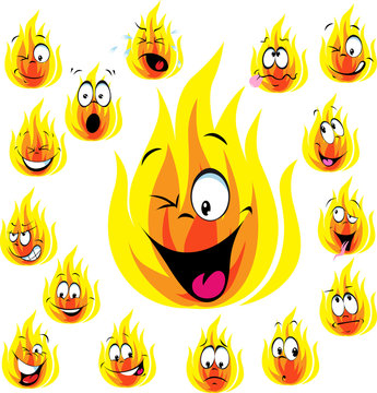 fire cartoon with many expressions