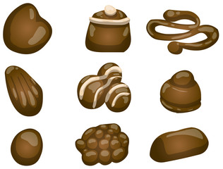 set of nine assorted chocolates isolated