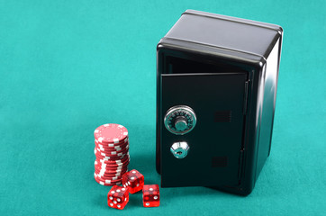 Poker gambling chips and steel safe