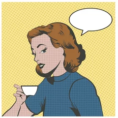 Abwaschbare Fototapete Comics Schöne Frau, die Kaffee oder Tee trinkt