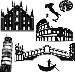 Cercles muraux Doodle Italie 7 pièce vecteur isolé