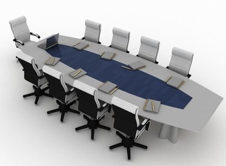 Conference Table with empty chairs for modern office.