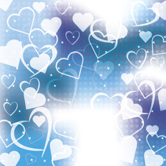 Abstract blue background with hearts of love