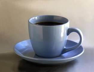 black,hot coffee in blue ceramic cup