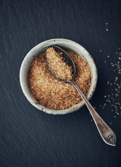 Brown sugar in a ceramic bowl