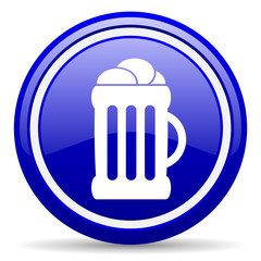beer blue glossy icon on white background