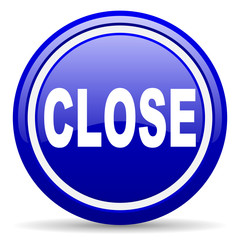 close blue glossy icon on white background