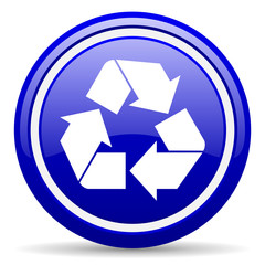 recycle blue glossy icon on white background