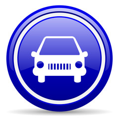 car blue glossy icon on white background