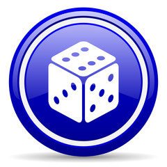 dice blue glossy icon on white background