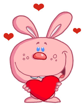 Happy Romantic Pink Rabbit With Heart