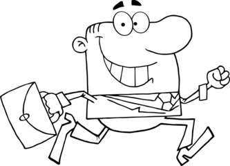 Outlined Businessman Running To Work With Briefcase