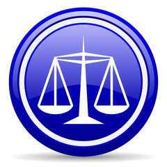 justice blue glossy icon on white background