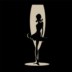 Elegant black silhouette of woman with hearts