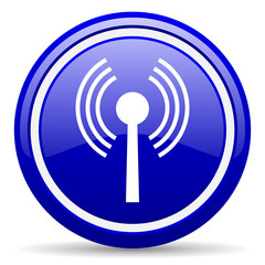 wifi blue glossy icon on white background