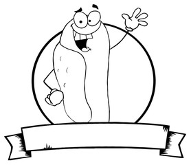 Waving Black And White Hot Dog Over A Circle And Blank Banner