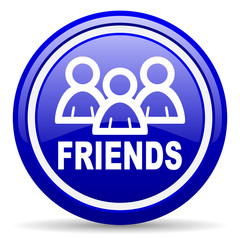 friends blue glossy icon on white background