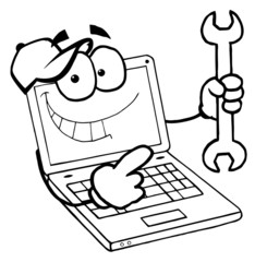 Outlined Laptop Guy Holding a Wrench