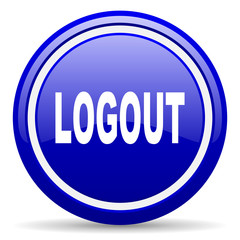 logout blue glossy icon on white background