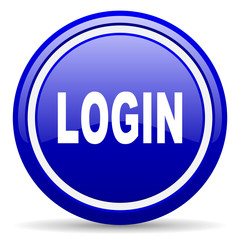 login blue glossy icon on white background