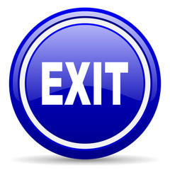 exit blue glossy icon on white background