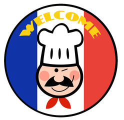 Chef Face On A Welcome French Flag Circle