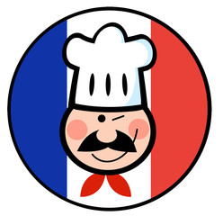 Chef Face On A French Flag Circle