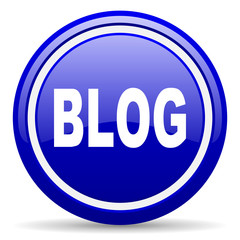 blog blue glossy icon on white background