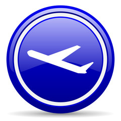 airplane blue glossy icon on white background