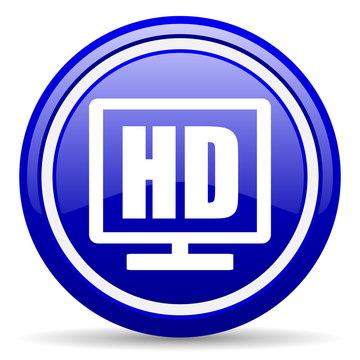 hd display blue glossy icon on white background