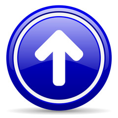 arrow up blue glossy icon on white background
